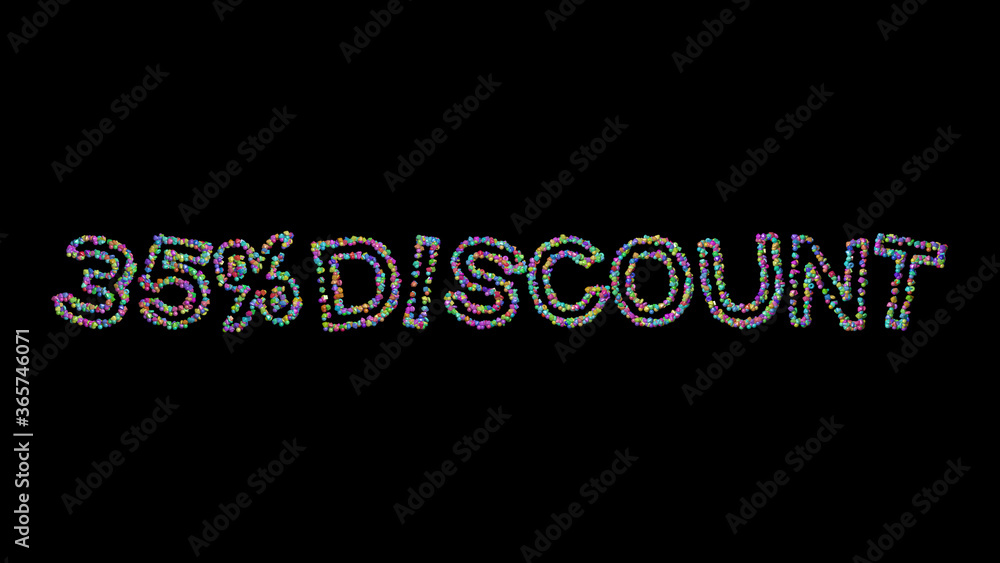 % DISCOUNT: 3D illustration of the text made of small objects over a black background with shadows. sale and banner