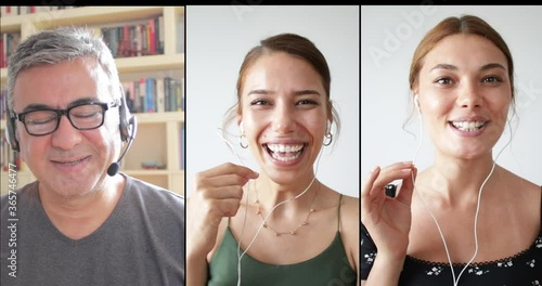 man and two   woman. on video conference 