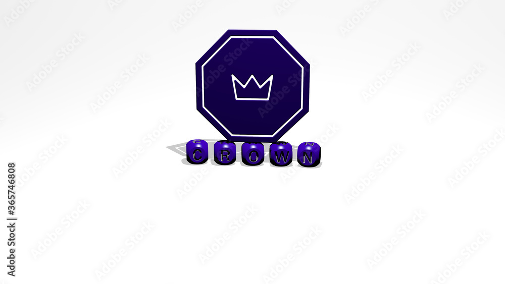 3D graphical image of crown vertically along with text built by metallic cubic letters from the top perspective, excellent for the concept presentation and slideshows. illustration and background 3D graphical image of crown vertically along with text built by metallic cubic letters from the top perspective, excellent for the concept presentation and slideshows. illustration and background