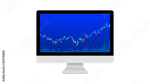 Trading chart displayed on computer screen (blue background)