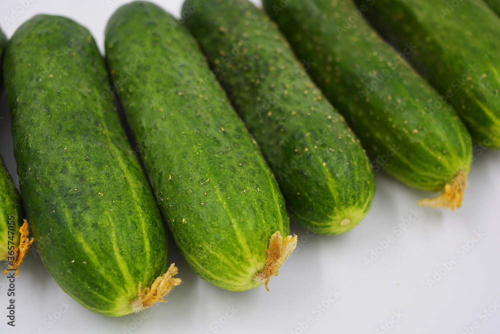 Young juicy cucumbers, Ukrainian cucumber harvest arranged on a white background. Fresh vegetables, healthy food for every day. Young juicy cucumbers, Ukrainian cucumber harvest arranged on a white background. Fresh vegetables, healthy food for every day.
