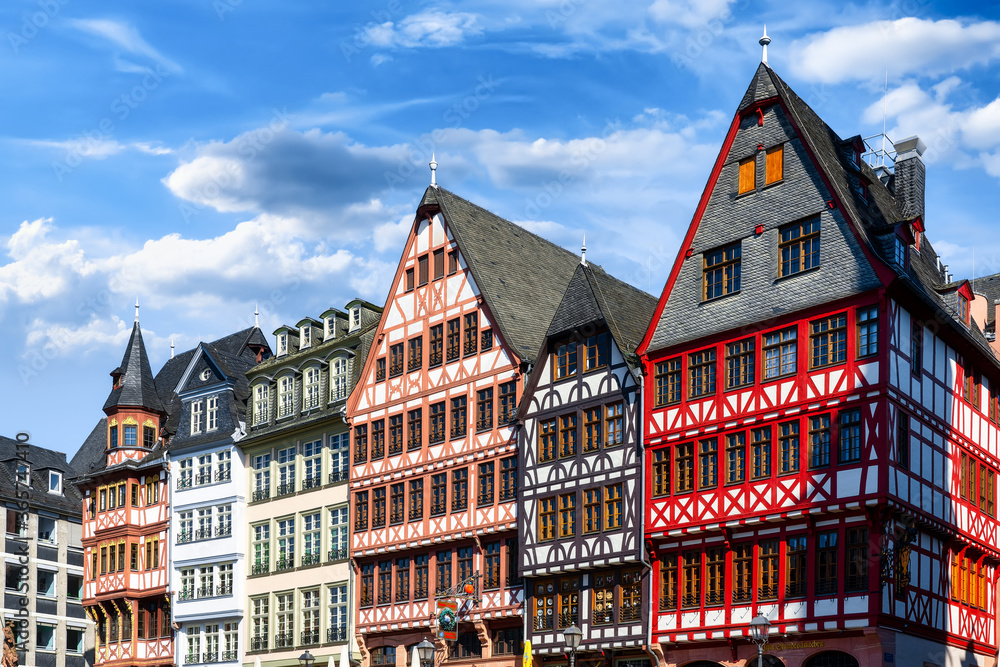 Beautiful half-timbered facades on the Römerberg in Frankfurt am Main, Germany
