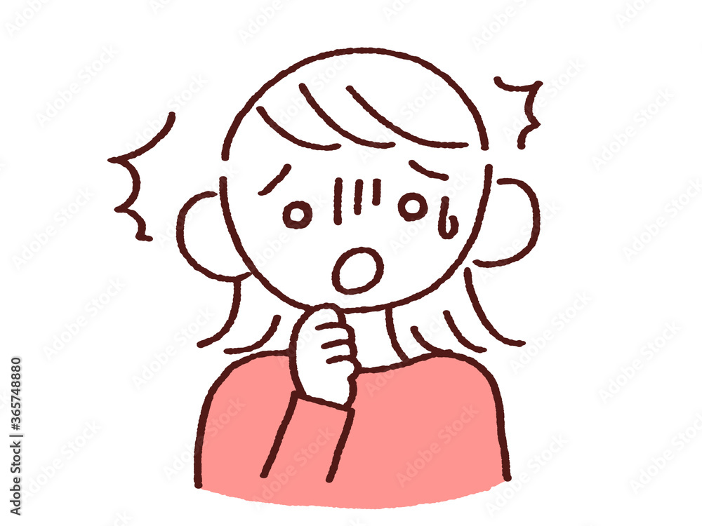手を顔にあて驚く若い女性 手を顔にあて驚く若い女性