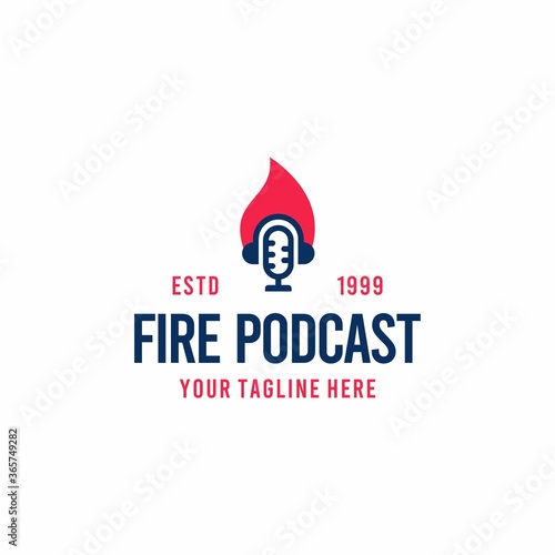 Modern flat fire podcast logo design