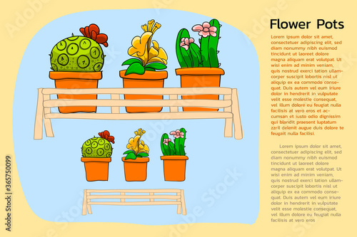 Three Drawing Flower Pots with Sample Text as Botanical Page Design