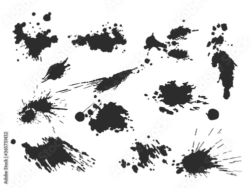 Vector black and white ink splash  blot and brush stroke  spot  spray  smudge  spatter  splatter  drip  drop  ink blob brush  paint spot  spray  smudge Grunge textured elements for design  background.