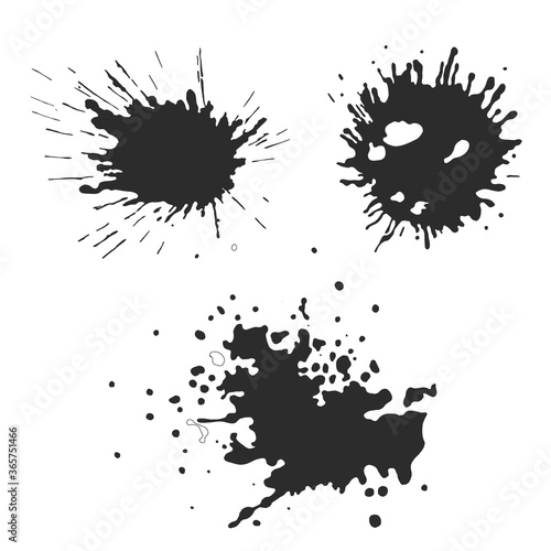 Vector black and white ink splash, blot and brush stroke, spot, spray, smudge, spatter, splatter, drip, drop, ink blob brush, paint spot, spray, smudge Grunge textured elements for design, background.
