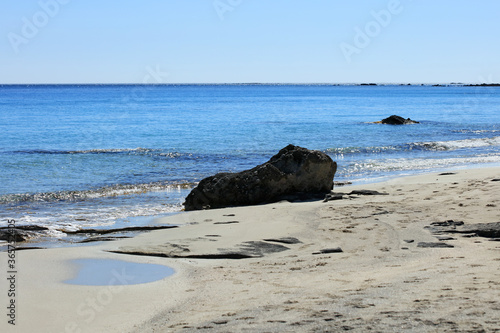 Amazing blue lagoon kedrodasos beach creta island red sand cost clear waters modern background high quality prints photo