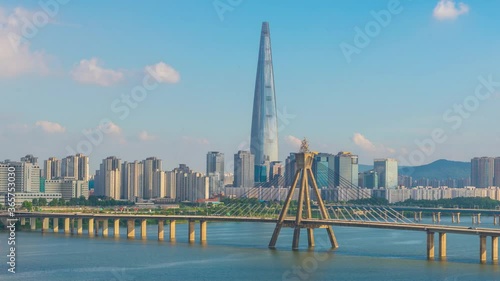 cloudy sky Seoul city South Korea. Hangang River and bridge