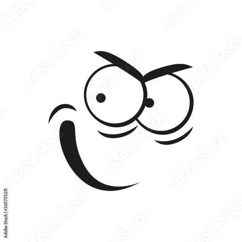 Smug smirk cunning emoticon expression isolated tricky face. Vector gruff emoji, line art