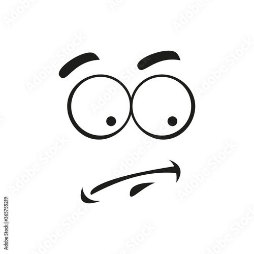 Indifferent emoticon face isolated confused expression. Vector apathetic emoji, puzzled line art character