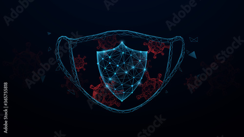 Mask and Corona Virus Protection From Lines, Triangles, Particle, Low Poly and Wireframe Design. Vector Illustration