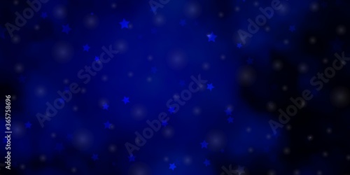 Dark BLUE vector background with colorful stars. Shining colorful illustration with small and big stars. Design for your business promotion.