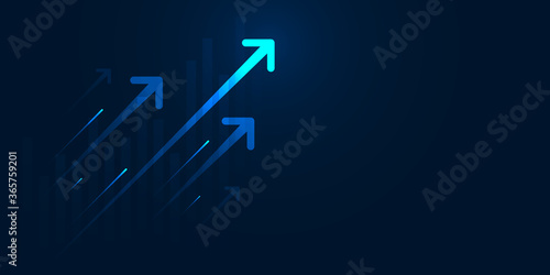 Light arrow up circuit on dark blue background with copy space illustration, business growth concept. photo