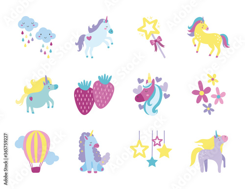 bundle of fairytale unicorn set icons
