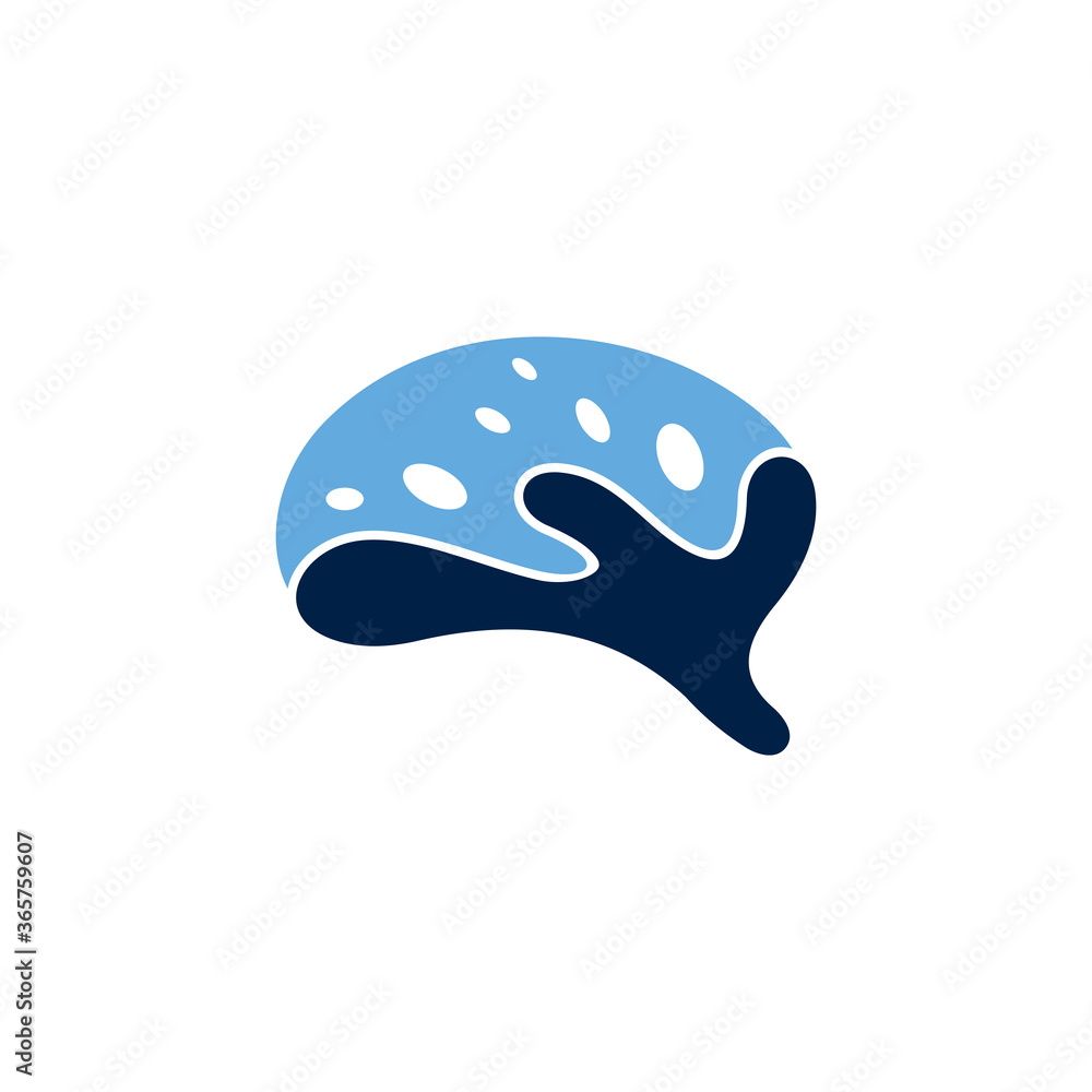 Fresh mind, brain with water splash, simple flat logo design in blue color Fresh mind, brain with water splash, simple flat logo design in blue color
