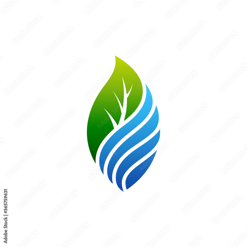 Obraz premium Leaf and water logo concept, simple flat style in green and blue color