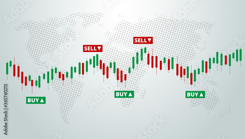 Stock Forex trading exchange of world. Buy and sell signals, stock market investment trading. White background. Vector.