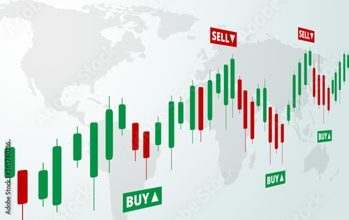 Stock Forex trading exchange of world. Buy and sell signals, stock market investment trading. White background. Vector.