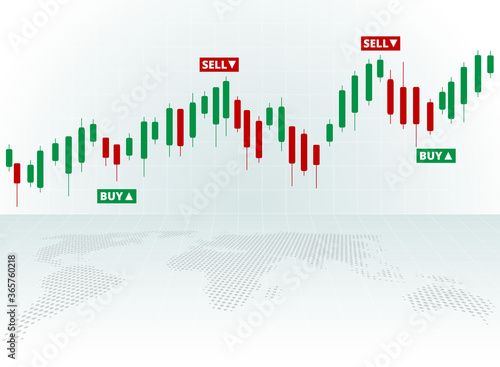 Stock Forex trading exchange of world. Buy and sell signals, stock market investment trading. White background. Vector.