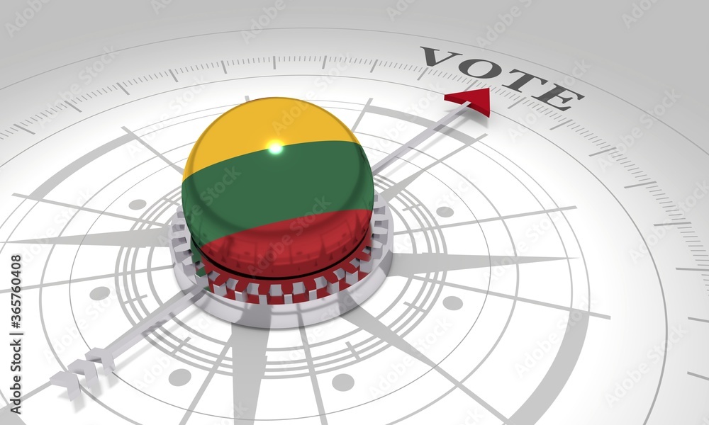 Voting concept. 3D rendering. Abstract compass points to the vote word. Flag of the Lithuania Voting concept. 3D rendering. Abstract compass points to the vote word. Flag of the Lithuania