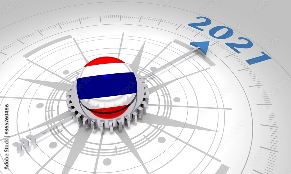 New Year greeting card template. 2021 year number. 3D rendering. Flag of the Thailand New Year greeting card template. 2021 year number. 3D rendering. Flag of the Thailand