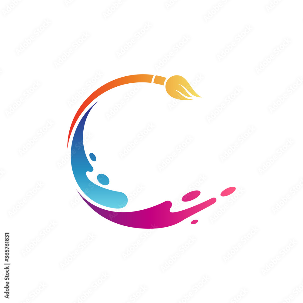 Letter C with paintbrush logo, creative art logo vector in gradient