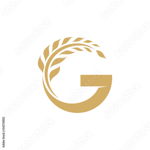 Initial letter G for grain logo, simple wheat food nutrition logo vector