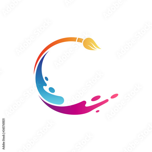 Letter C with paintbrush logo, creative art logo vector in gradient vibrant colors