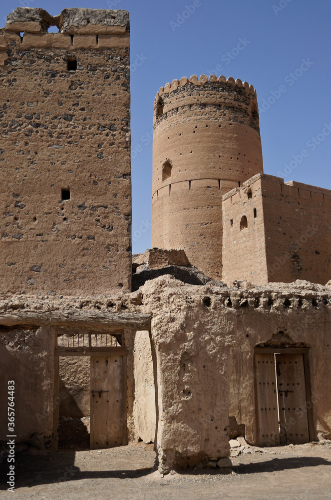 Ruins of mud brick buildings and watchtower, Al-Mudayrib, Sultanate of Oman