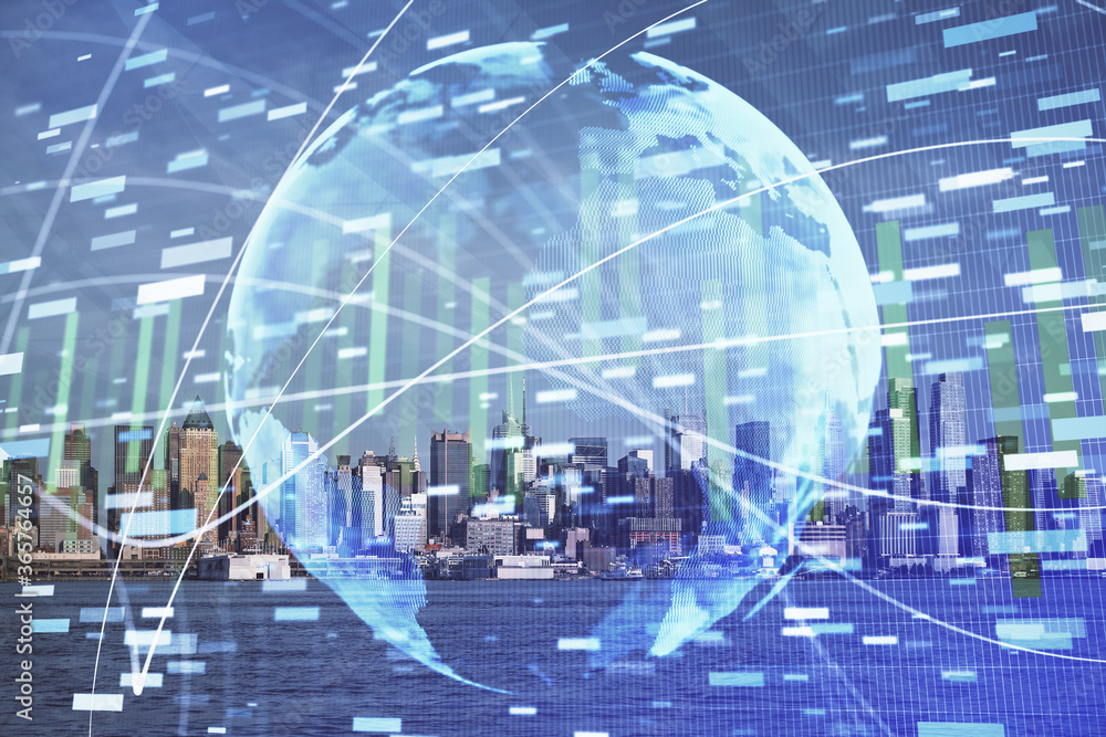 Double exposure of business theme hologram drawing and city veiw background. Concept of success. Double exposure of business theme hologram drawing and city veiw background. Concept of success.