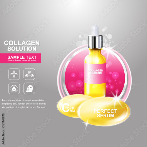 Collagen Serum and Vitamin Background Concept Skin Care Cosmetic.