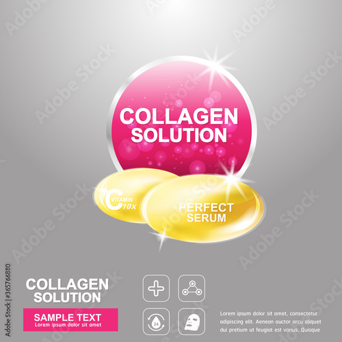 Collagen Serum and Vitamin Background Concept Skin Care Cosmetic.