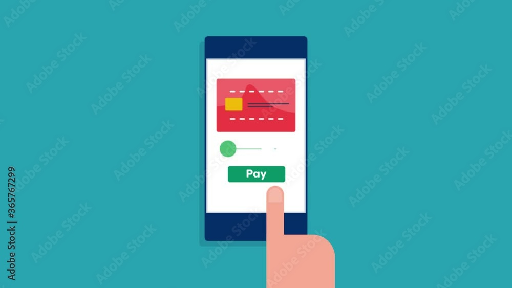 Customer paying online with mobile payment application. Digital transaction and online banking concept. Digital payment successful, online shopping. Finance and technology 2d animation, 4k video clip.