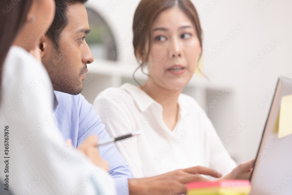 Asian business man and women meeting and talk about job in office. Asian business man and women meeting and talk about job in office.