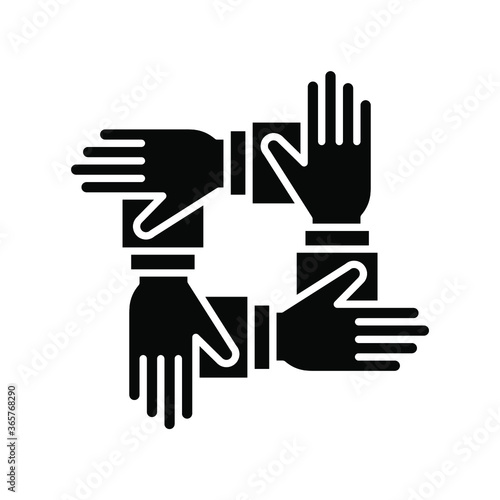 Four hands support each other. concept of  teamwork collaboration thin solid Support Business friendship and partnership sign. Alliance cooperation Vector illustration Design on white background EPS10