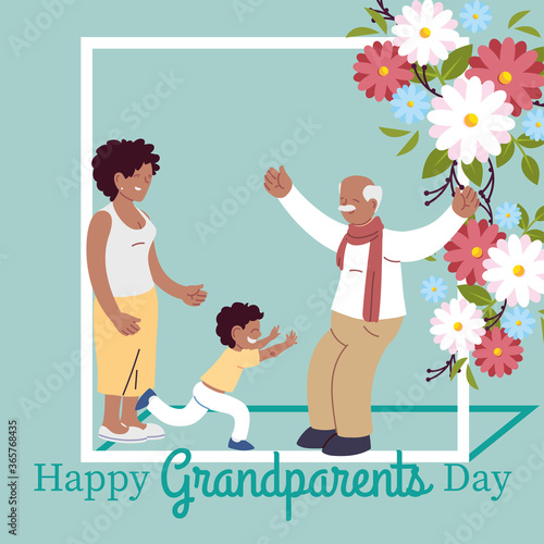 Grandfather daughter and grandson with flowers vector design