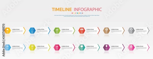 Timeline for 12 months or 1 year, Infographic hexagon template for business.road map.
