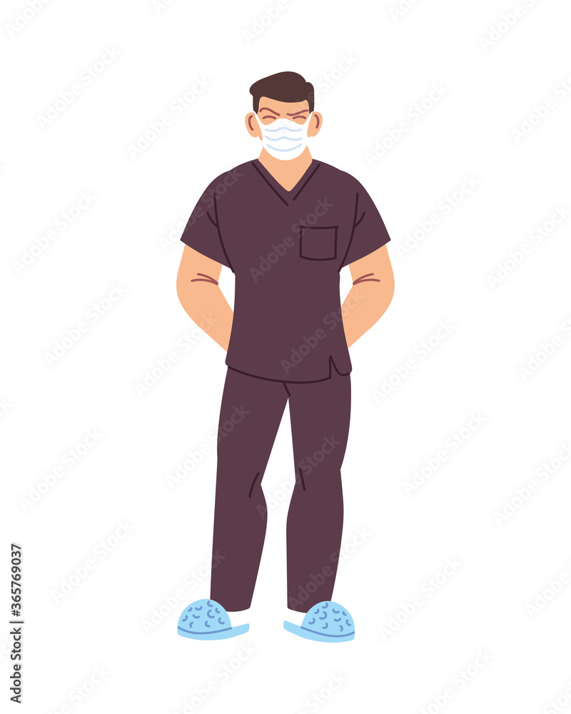 Isolated man doctor with medical mask vector design