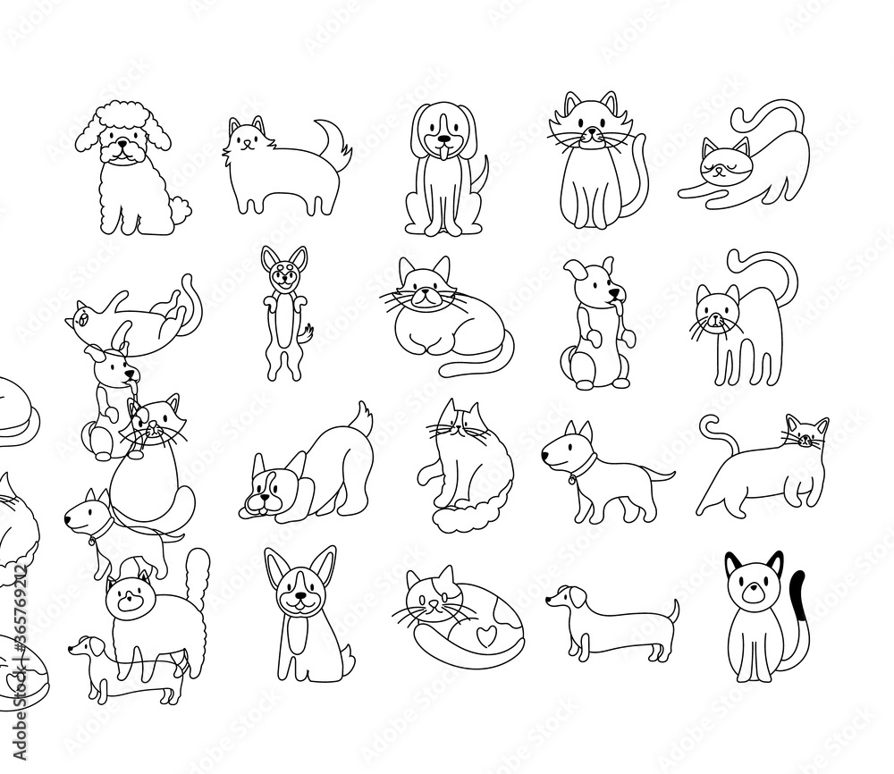 bundle of cats and dogs set icons