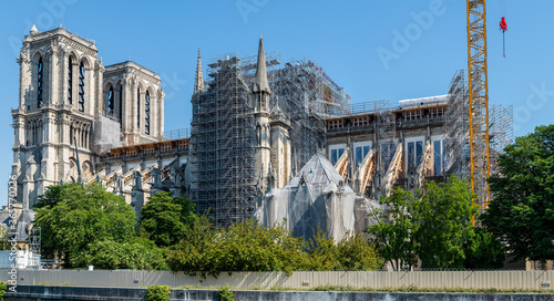 Notre Dame de Paris cathedral reconstruction site in May 2020.