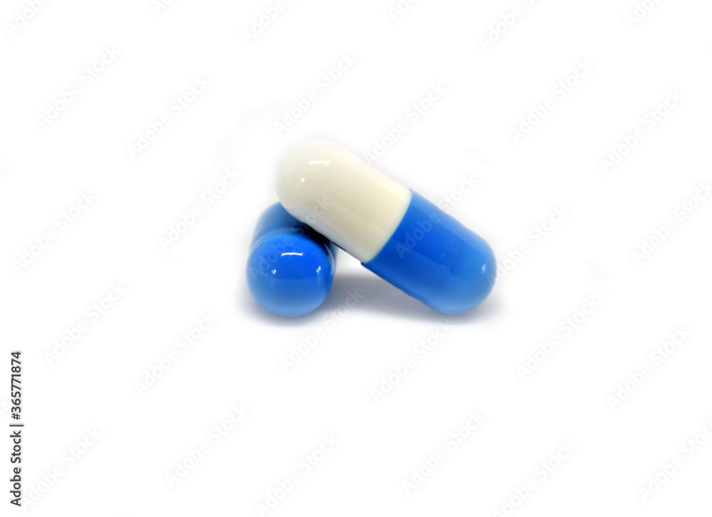 blue pills isolated on white background