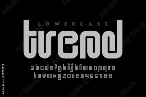 Modern style font, alphabet letters and numbers