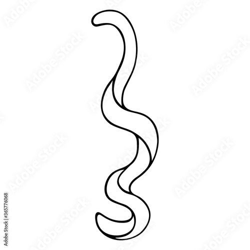 Decoration for a refreshing cocktail. Sketch. Vector stock illustration. Orange peel. Outline on an isolated white background. Doodle style. Fruit zest. The skin is peeled in a spiral. Alcohol drink.
