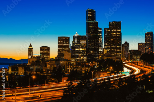 downtown Seattle sunset view