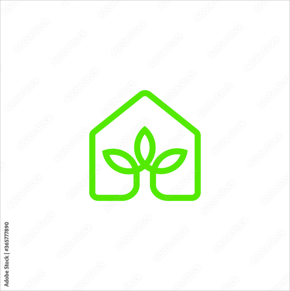 Leaf and Green House Logo Design Concept Template Leaf and Green House Logo Design Concept Template