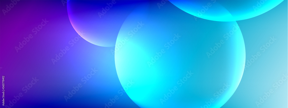 Vector abstract background liquid bubble circles on fluid gradient with shadows and light effects. Shiny design templates for text