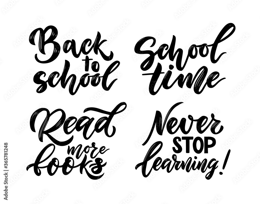 Set of quotes Back to school concept. Read more books, never stop learning. Motivational phrase.