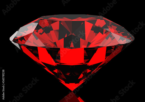 Realistic red ruby close-up. 3d illustration