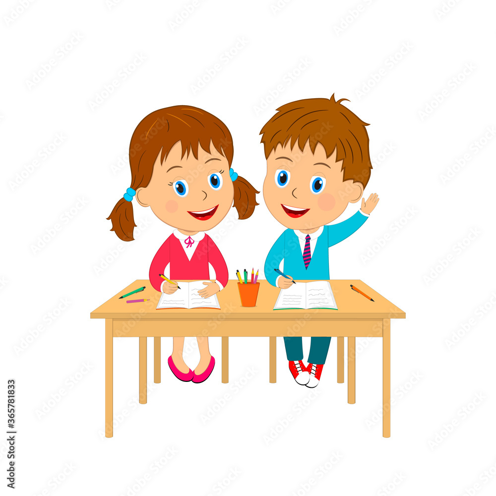 cartoon kids study at the table,vector,illustration cartoon kids study at the table,vector,illustration